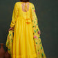 Aayaa Viscose Organza Dyeable Hand Painted Suit - Lemon Yellow