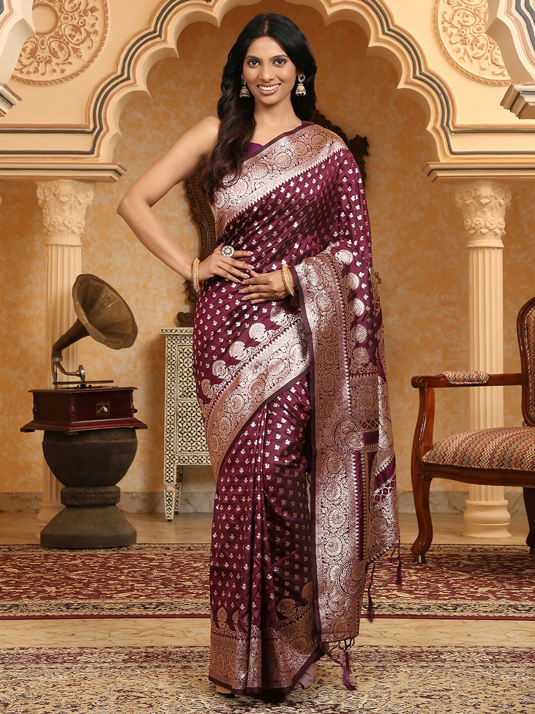 Astita Banarasi Silk Purple Saree | Swadesiicart