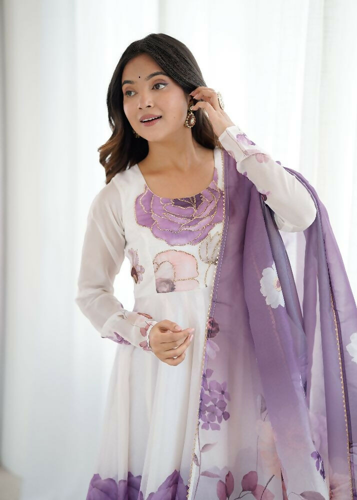 Joban Fashion Onion Pink Kurta Set Organza Sequin Embroidery Work - Swadesiicart
