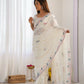 Vamsee Taniya White Silky Crush Saree - Swadesiicart