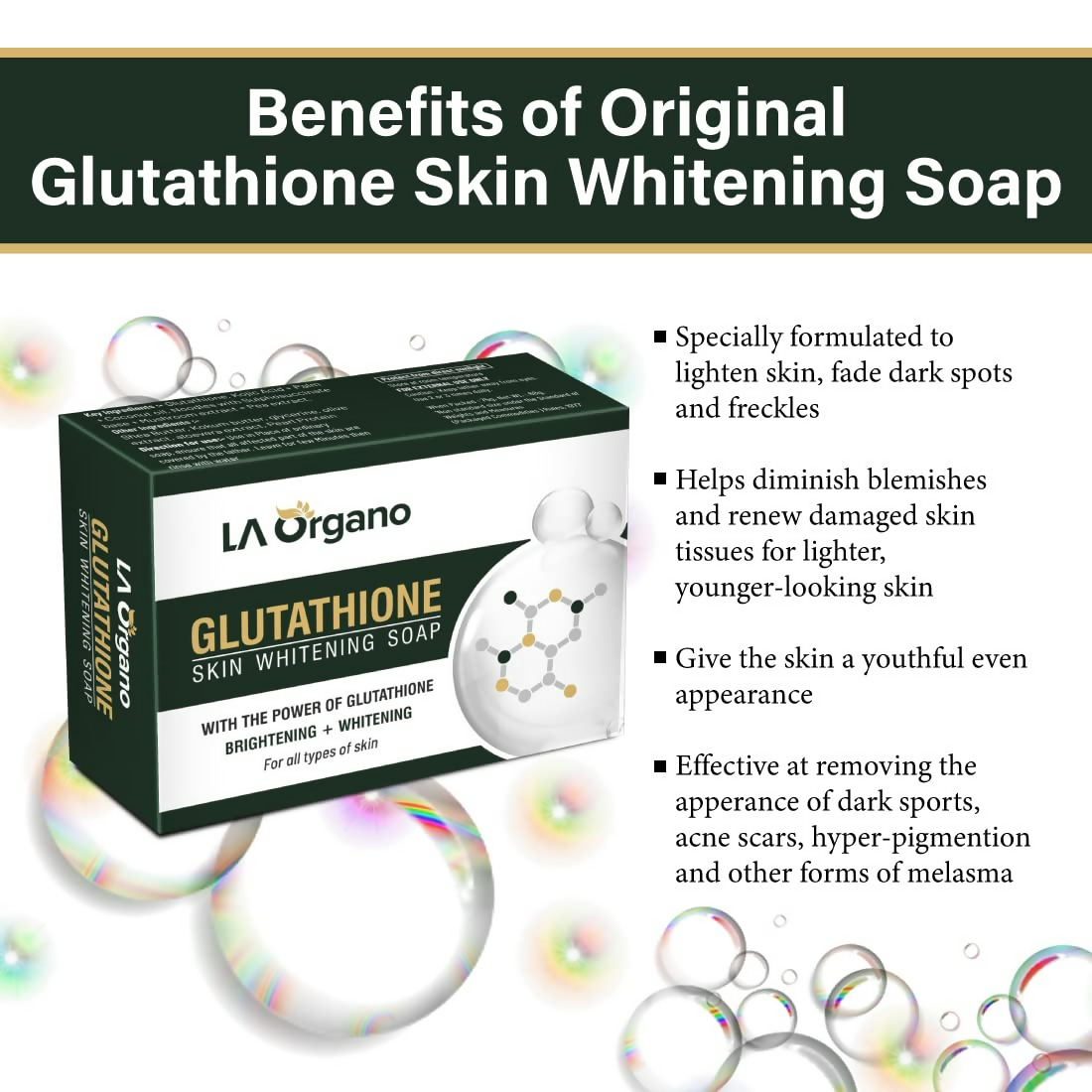 LA Organo Glutathione Skin Whitening Soap | Swadesiicart