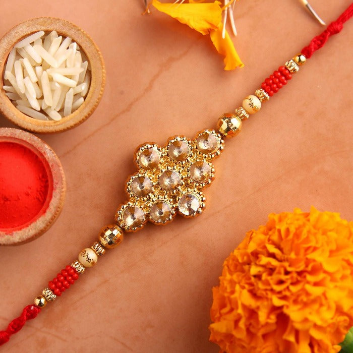 Kundan Rakhi With Dry Fruits & Besan Laddoos | Swadesiicart