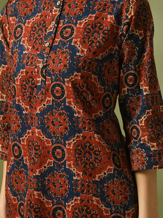 Myshka Women's Multi Printed Cotton Round Neck Party Tunic With Trousers Co-ord set - Swadesiicart