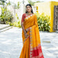 Vishnu Weaves Women's Mustard Raw Silk Zari Woven Saree with Blouse - Swadesiicart