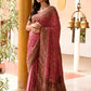 Joban Fashion Dark Pink Crepe Chiffon Pure Handloom Banarasi Silk Saree | Swadesiicart