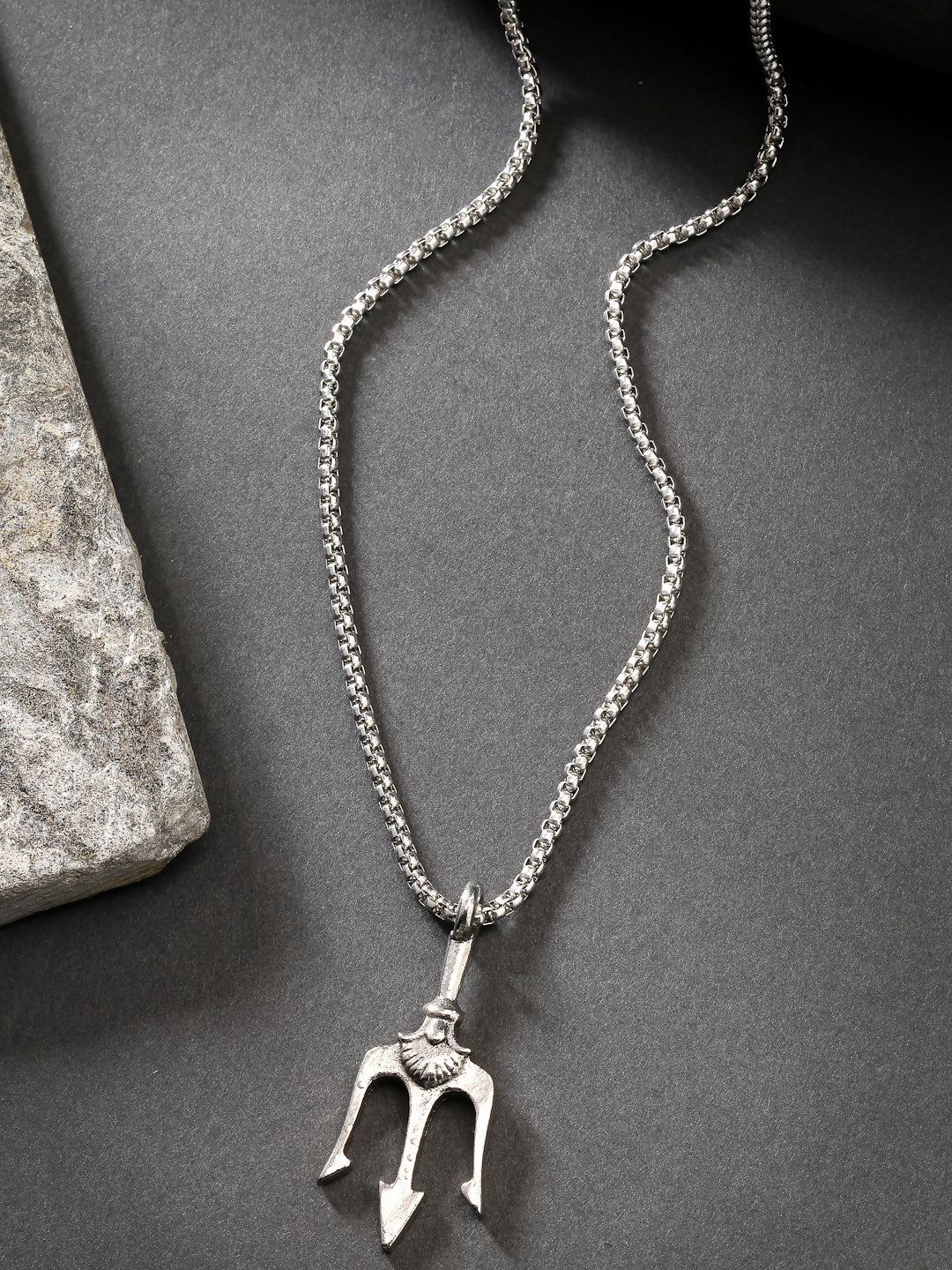 NVR Men's Silver-Plated Stainless Steel Geometric Charm Pendant With Chain | Swadesiicart