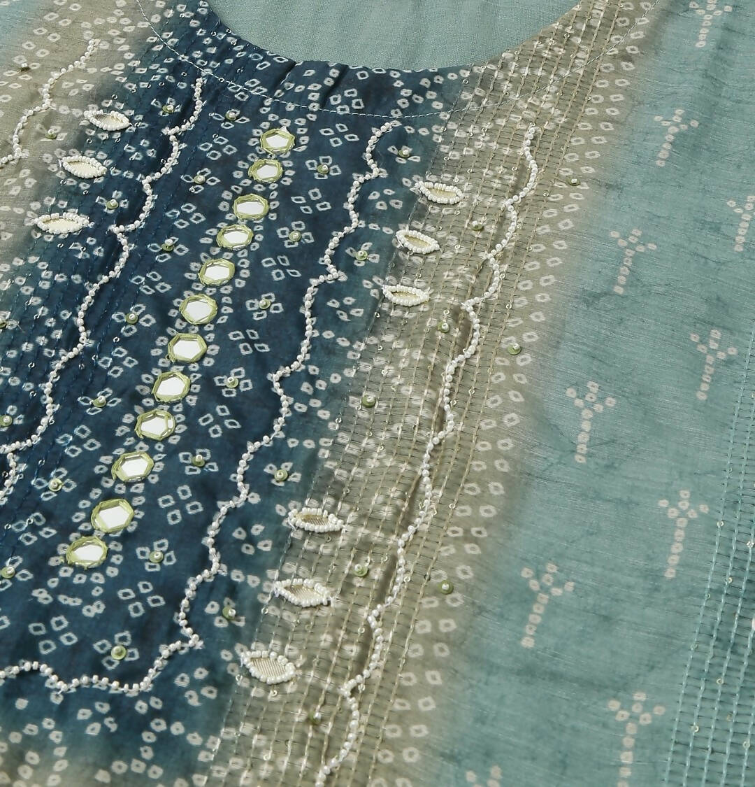 Blue Chinon Digital Printed With Hand Work Kurta - Himanshi - Swadesiicart