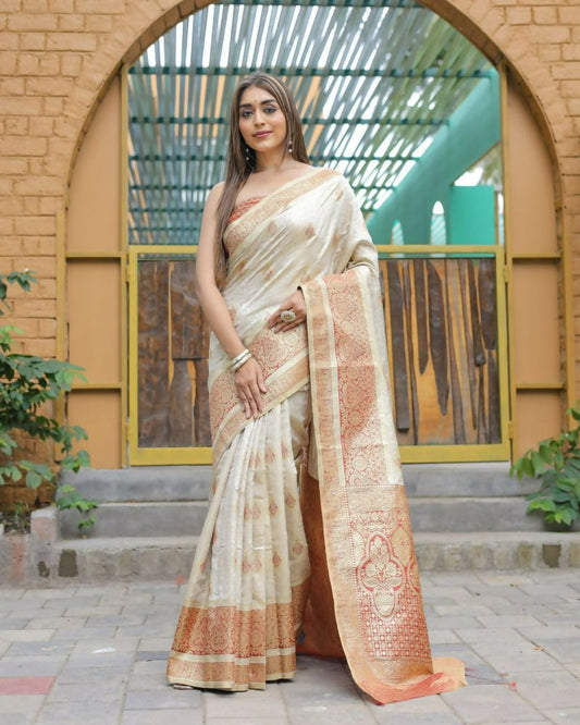 Vamsee Madhavi White Soft Silk Saree - Swadesiicart