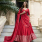 Lorenvalley Red Pure Chanderi Plain With Zari Weaving Work Border Lehenga Choli | Swadesiicart