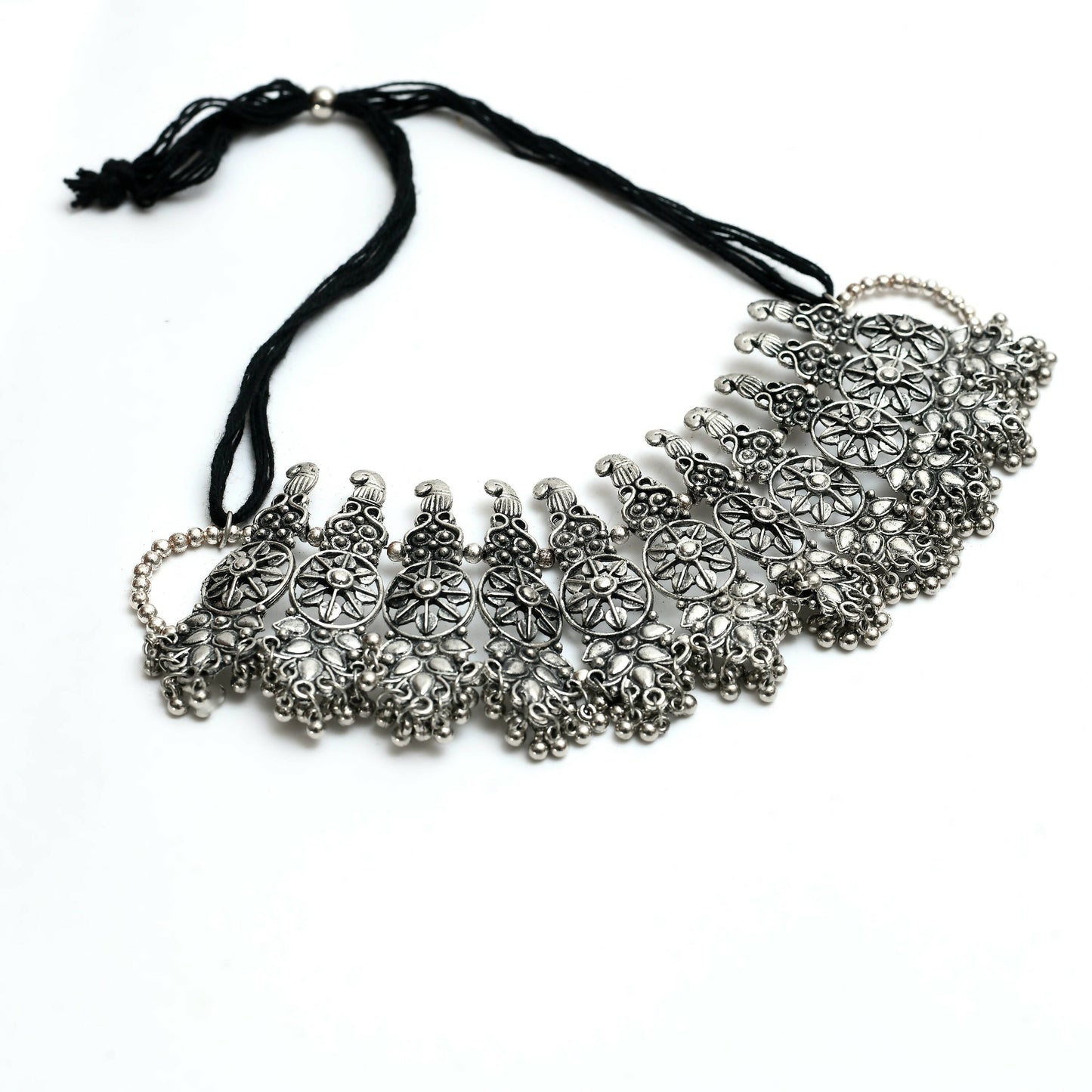 Mominos Fashion Johar Kamal Oxidised Silver-Plated Brass Finish Temple Jewellery with Earrings For Women - Swadesiicart