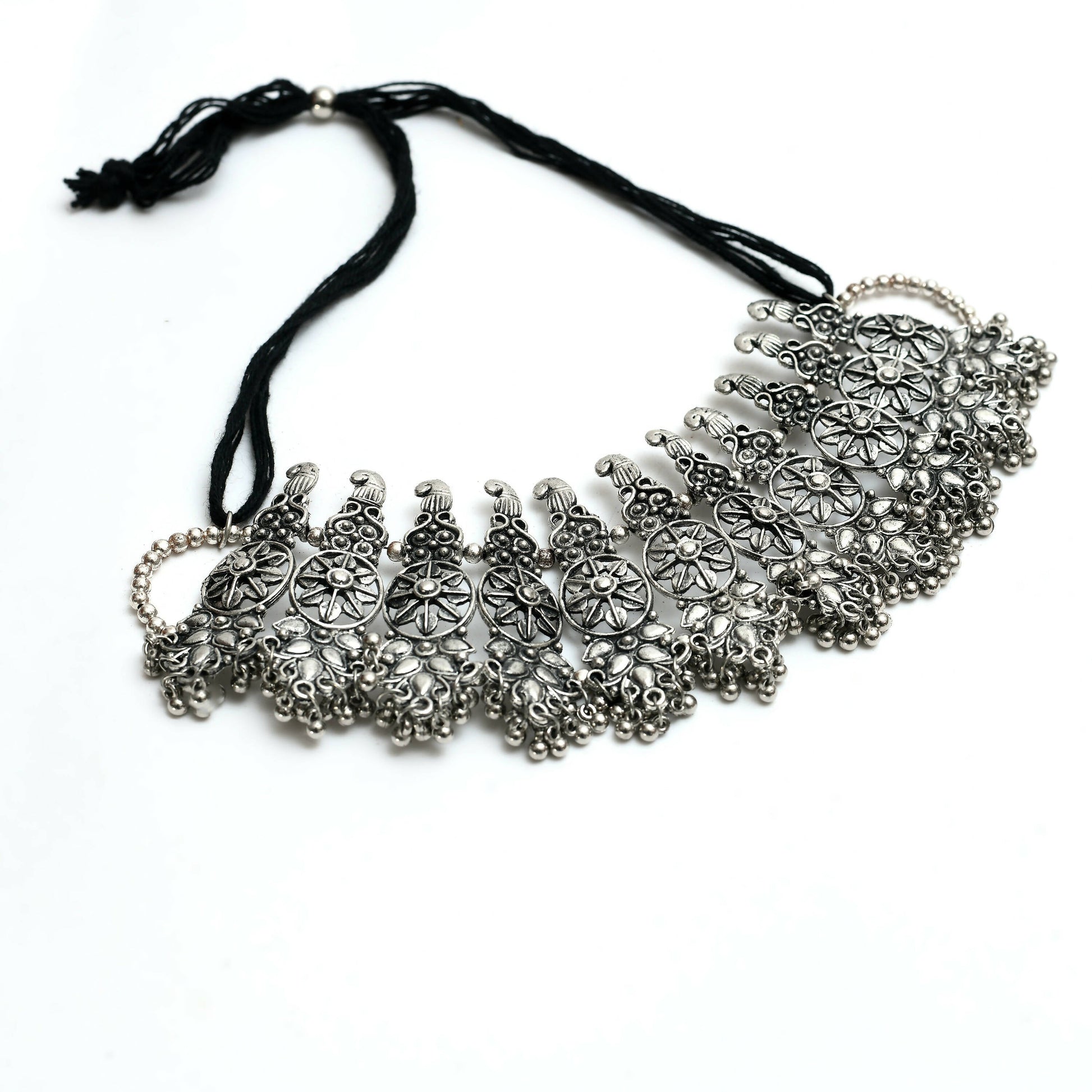 Mominos Fashion Johar Kamal Oxidised Silver-Plated Brass Finish Temple Jewellery with Earrings For Women - Swadesiicart