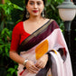 White Polycotton Ethnic Motifs Saree with Unstitched Blouse - Hiral Fashion | Swadesiicart