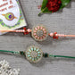 NVR Men Set of 2 Pink & Green Stone-Studded Rakhi With Roli Chawal & Chocolate | Swadesiicart