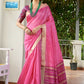 Vishnu Weaves Women's Pink Raw Silk Patola Zari Woven Saree with Blouse - Swadesiicart