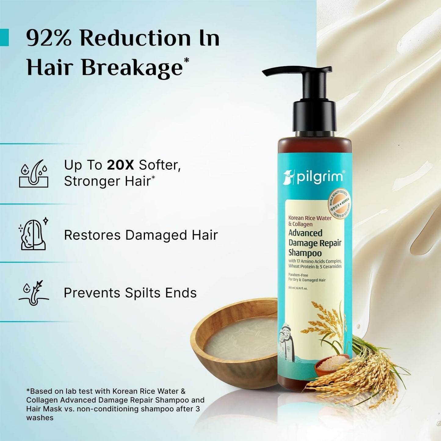 Pilgrim Korean Rice Water & Collagen Advanced Damage Repair Shampoo - Swadesiicart