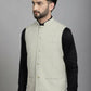 Even Apparels Self-Design Waistcoat With Welt Pockets - Beige | Swadesiicart