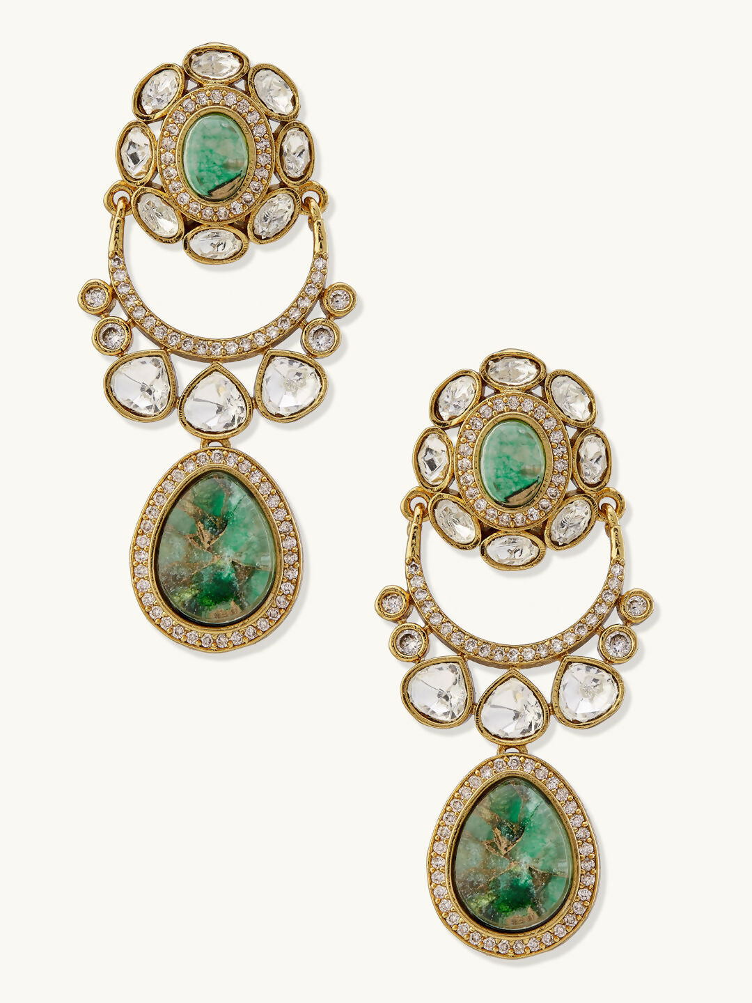 Nuyug 22K Gold-Plated Kundan Studded Faux Jasper Stone Necklace Set | Swadesiicart