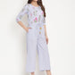 Ahalyaa Womens Blue Crepe Printed Jumpsuit | Swadesiicart