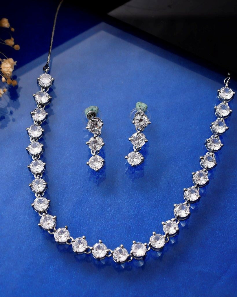 VOJ Silver Plated AD Studded Choker Jewellery Set | Swadesiicart