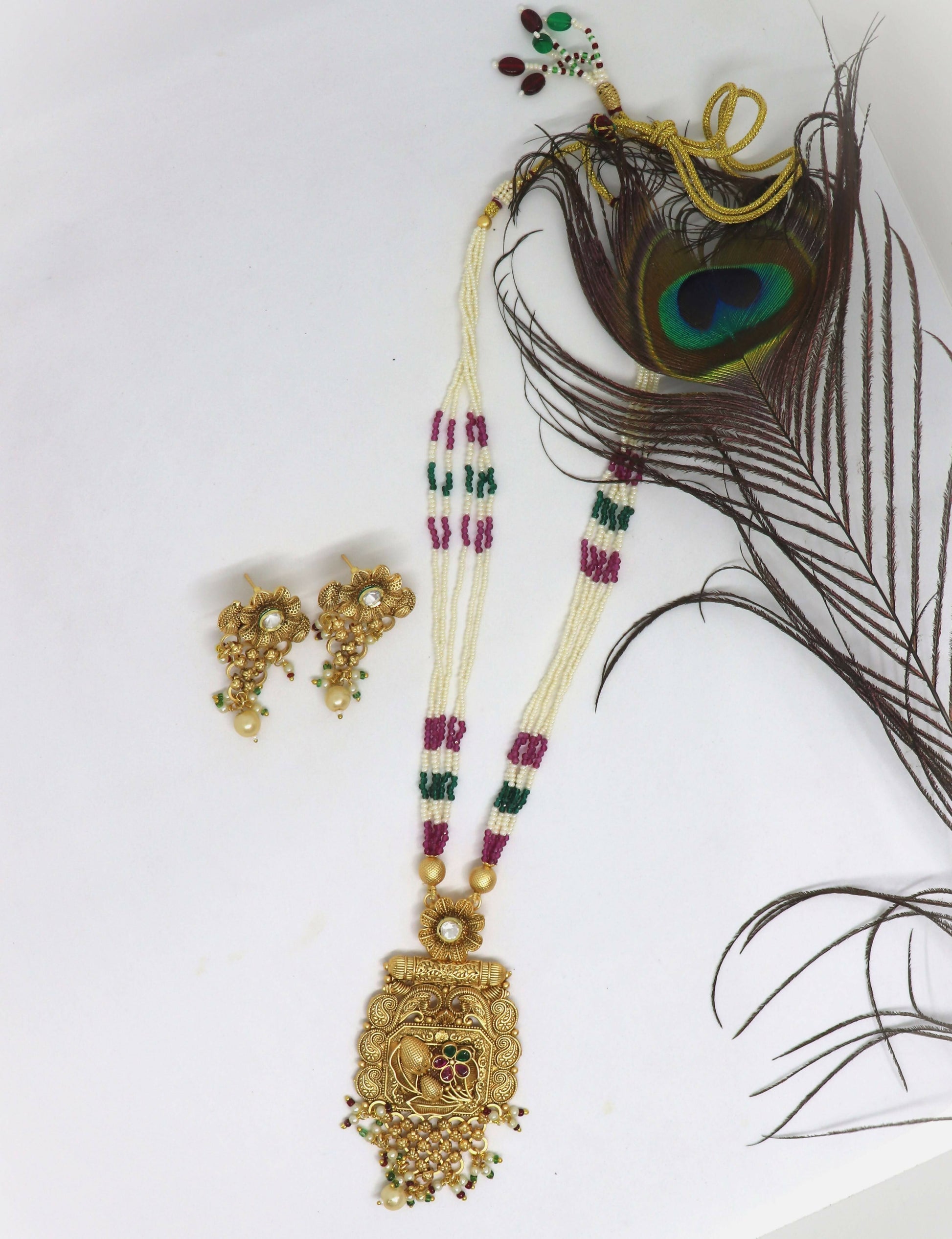Joban Fashion White & Maroon & Green With Rajwadi Polish Necklace Set | Swadesiicart