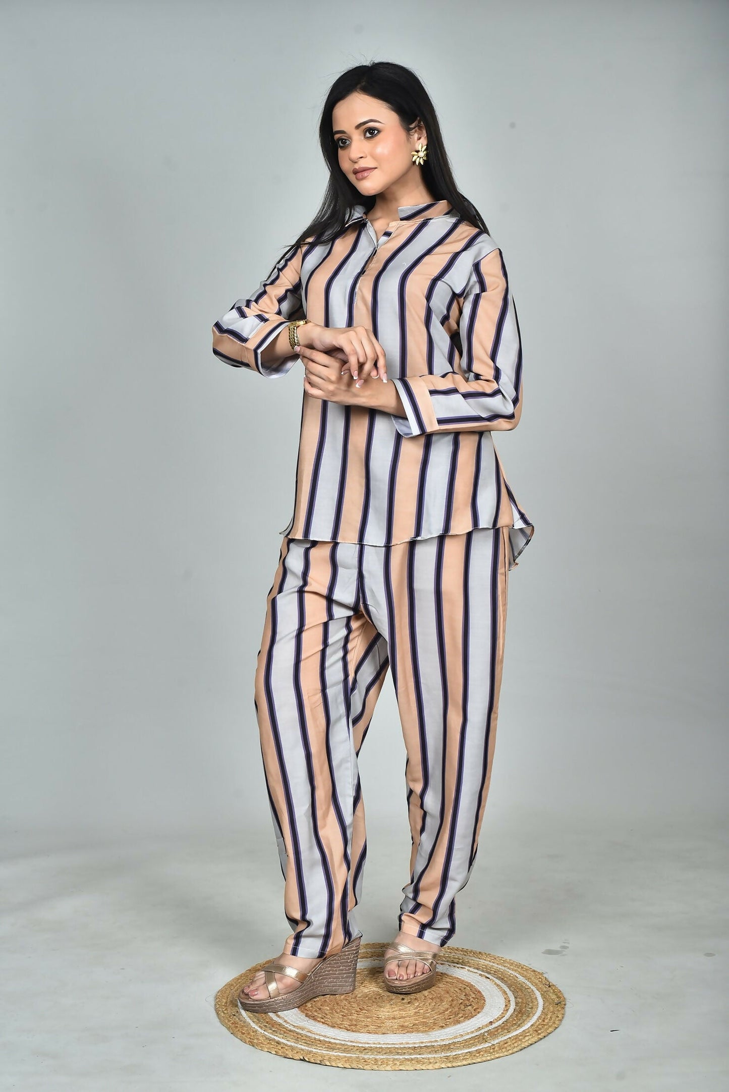 Morchari Digital Print Semi Muslin Co-Ord Set Top & Trouser-Multicolor - Swadesiicart