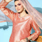 Ahalyaa Women's Peach Colour Poly Silk Printed Kurta Pant Set With Dupatta | Swadesiicart