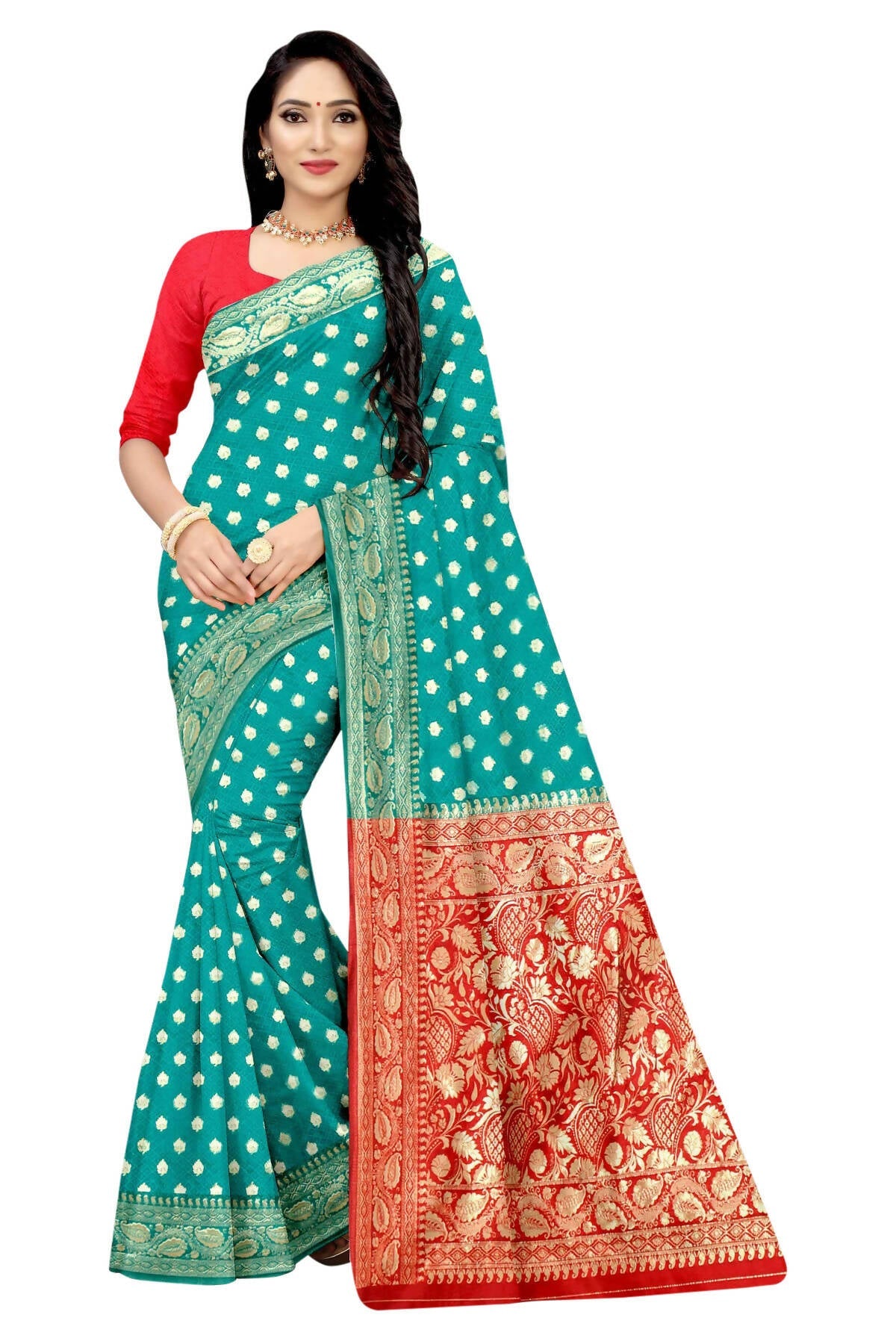 Vamika Rama Green Weaving Banarasi Jacquard Saree | Swadesiicart