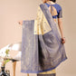 Astita Aura Silk Cream Navy Blue Banarasi Silk Saree | Swadesiicart