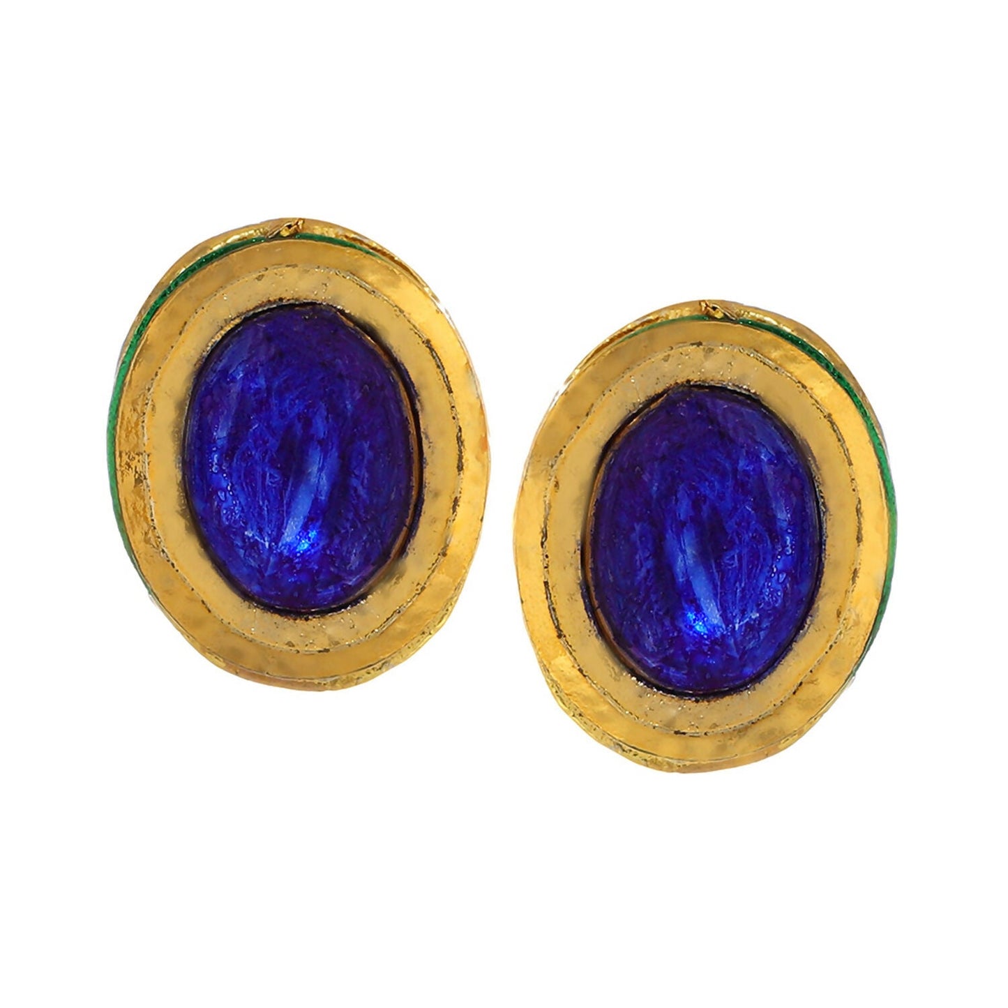 Blue Kundan Studs (Blue) - Ruby Raang - Swadesiicart