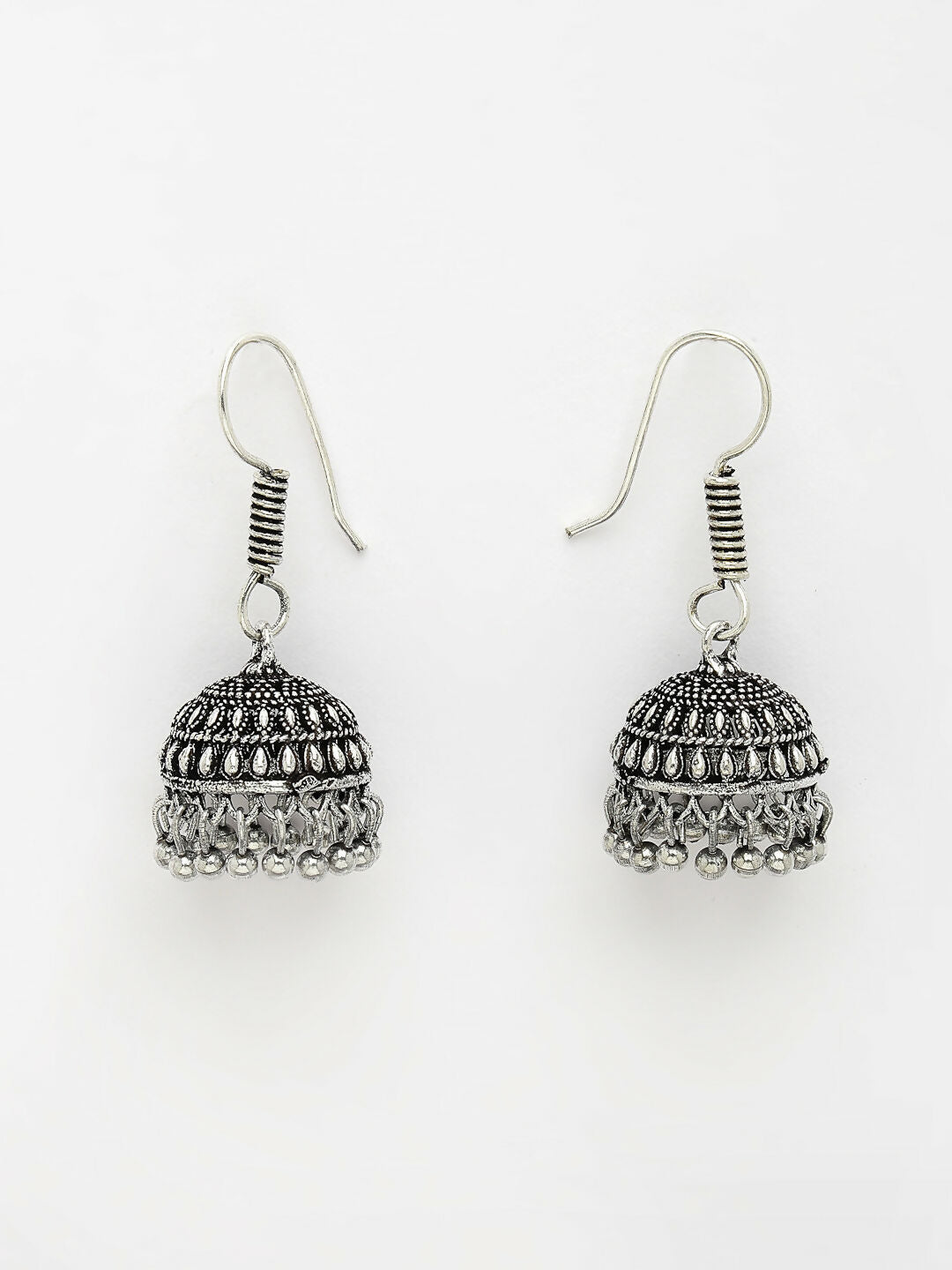 NVR Women's Silver-Toned German Silver Oxidised Necklace with Jhumka Earrings - Swadesiicart