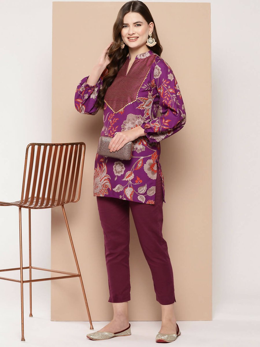 Ahalyaa Women's Traditional wear Tunic - Purple | Swadesiicart