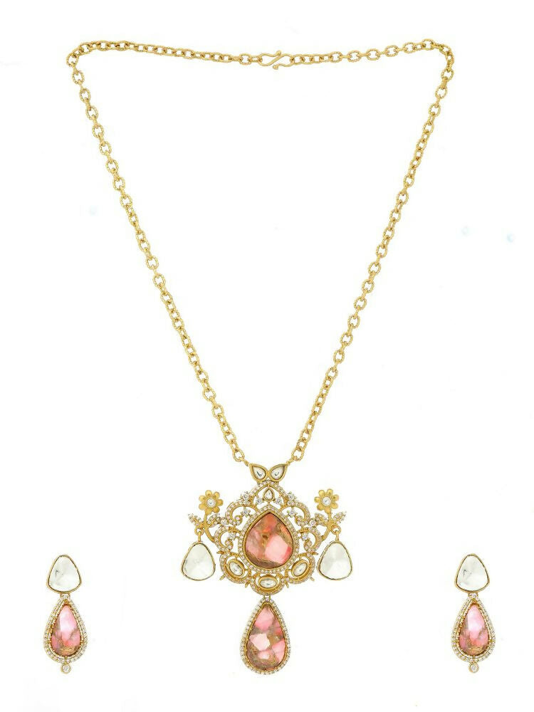 Natural Stones Earrings and Necklace set - Ruby Raang | Swadesiicart