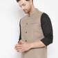 Even Apparels Beige Wool Men Woven Nehru Jacket | Swadesiicart