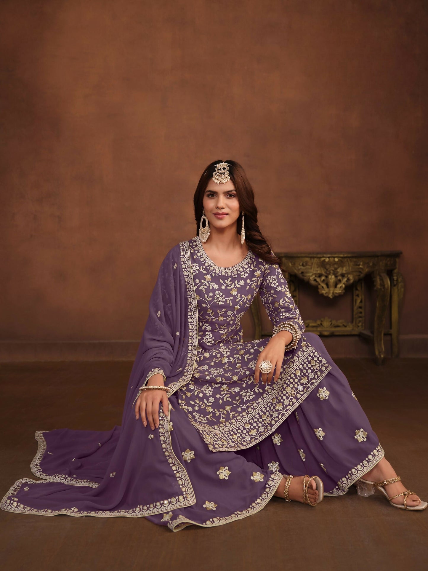 Anaita Lavender Embroidered Faux Georgette Salwar Suit