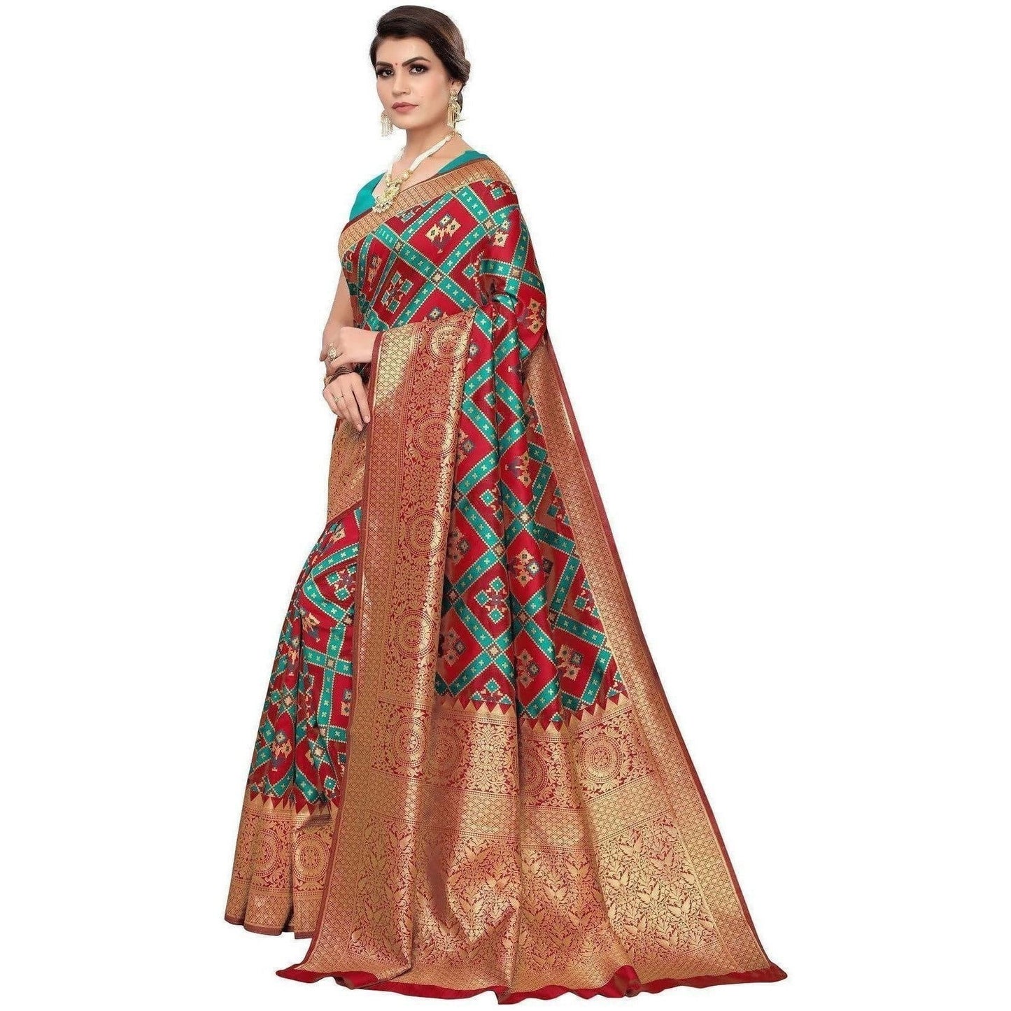 Vamika Banarasi Jaquard Red Weaving Saree (Banarasi 16) | Swadesiicart