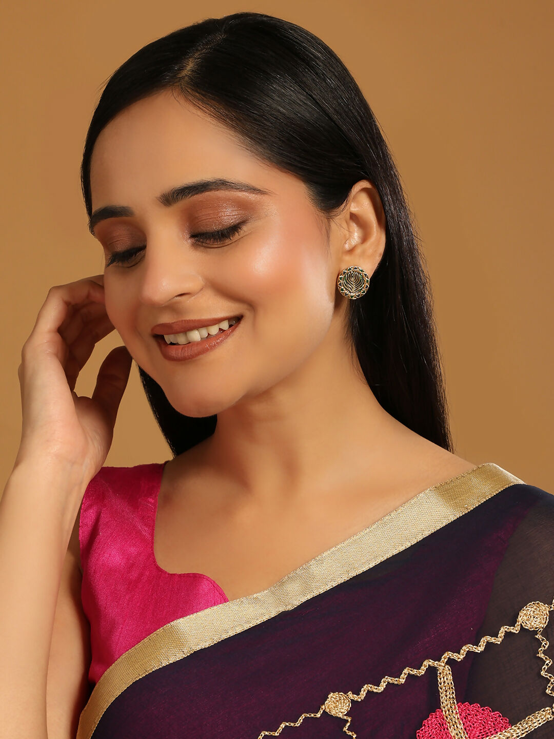 Nuyug 22K Gold Plated Contemporary Round Shaped Enamel Studs | Swadesiicart