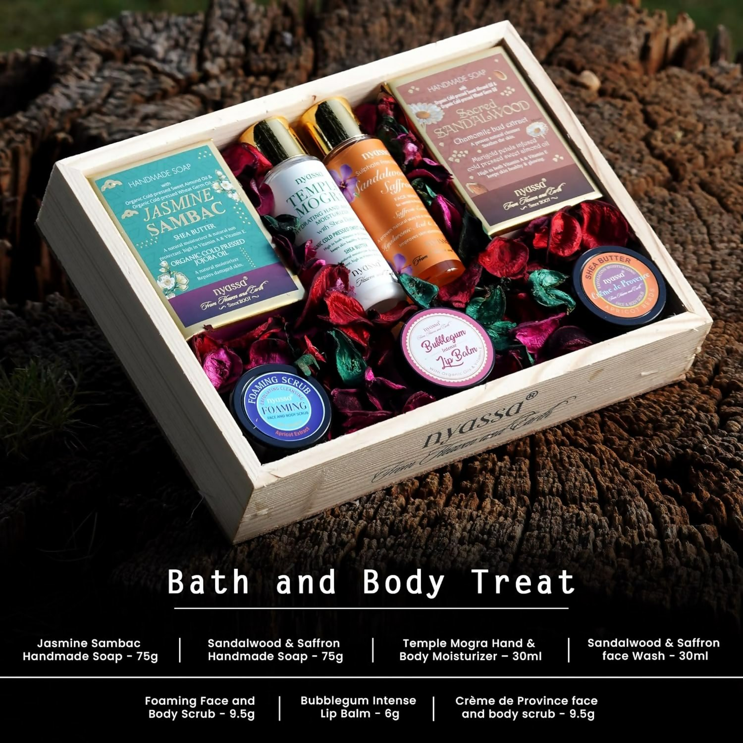 Nyassa Premium Bath and Body Treats Wooden Gift Set - Swadesiicart