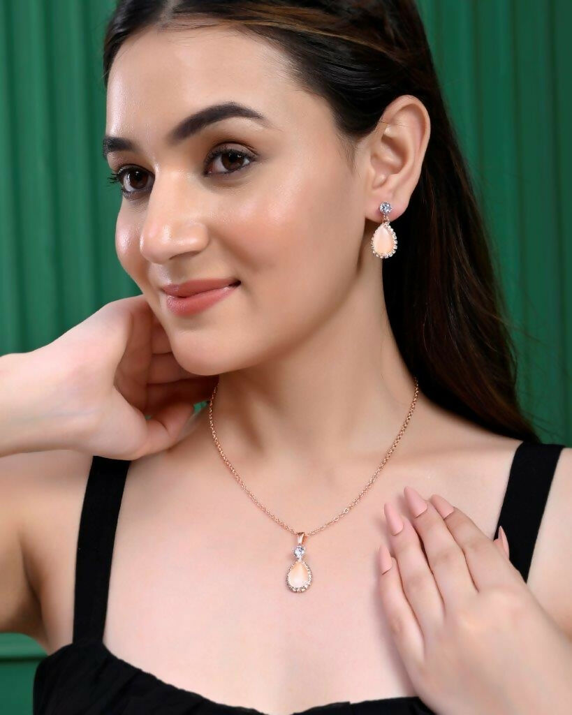 VOJ Gold-Polished Yellow Stone With AD Stone Studded Chain Set - VOJ (Valley Of Jewellery)