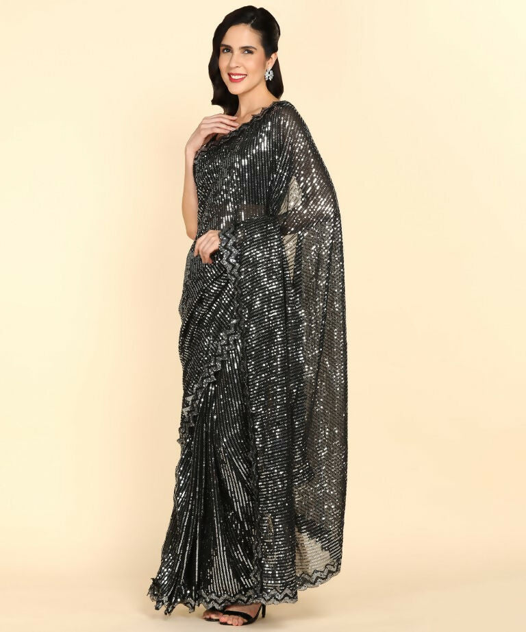 Dishitha Creation Indian Women's Designer Georgette Sequence Saree - Black | Swadesiicart