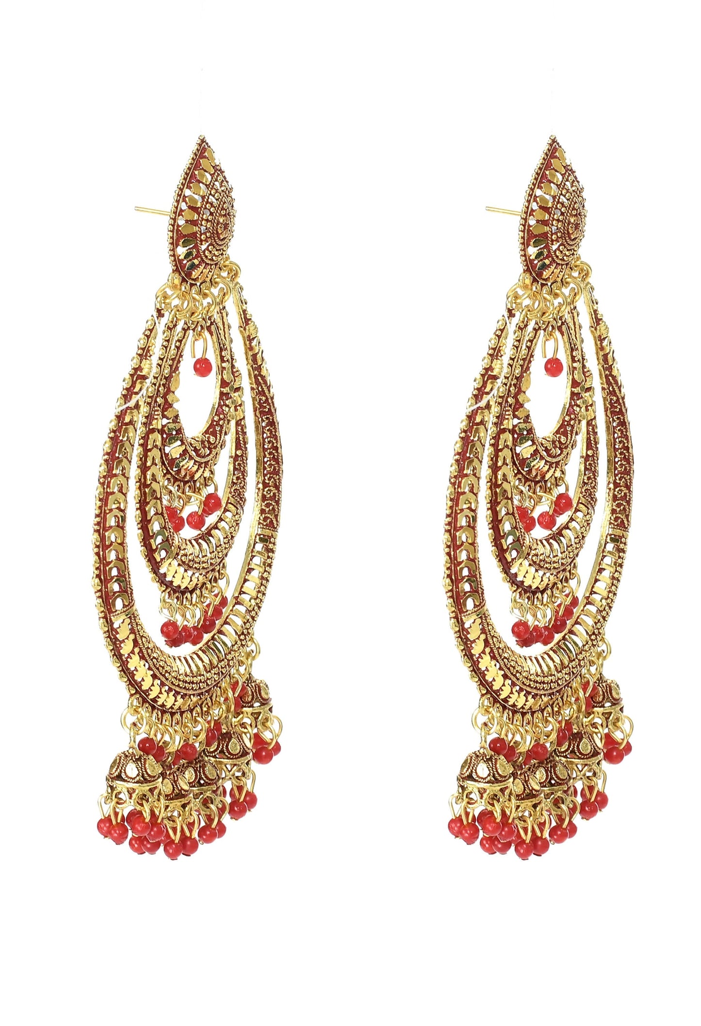 Mominos Fashion Johar Kamal Triple Circle White With Red Big Size Earrings - Swadesiicart