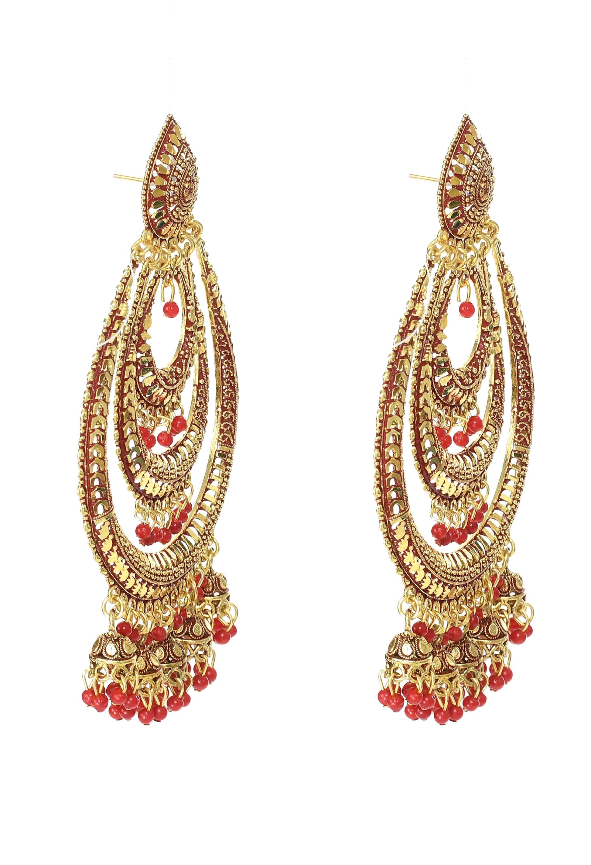 Mominos Fashion Johar Kamal Triple Circle White With Red Big Size Earrings - Swadesiicart