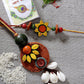NVR Women & Men Set of 2 Multicolor Sea Shell Handcrafted Bhaiya Bhabhi Rakhi With Roli Chawal & Chocolate | Swadesiicart