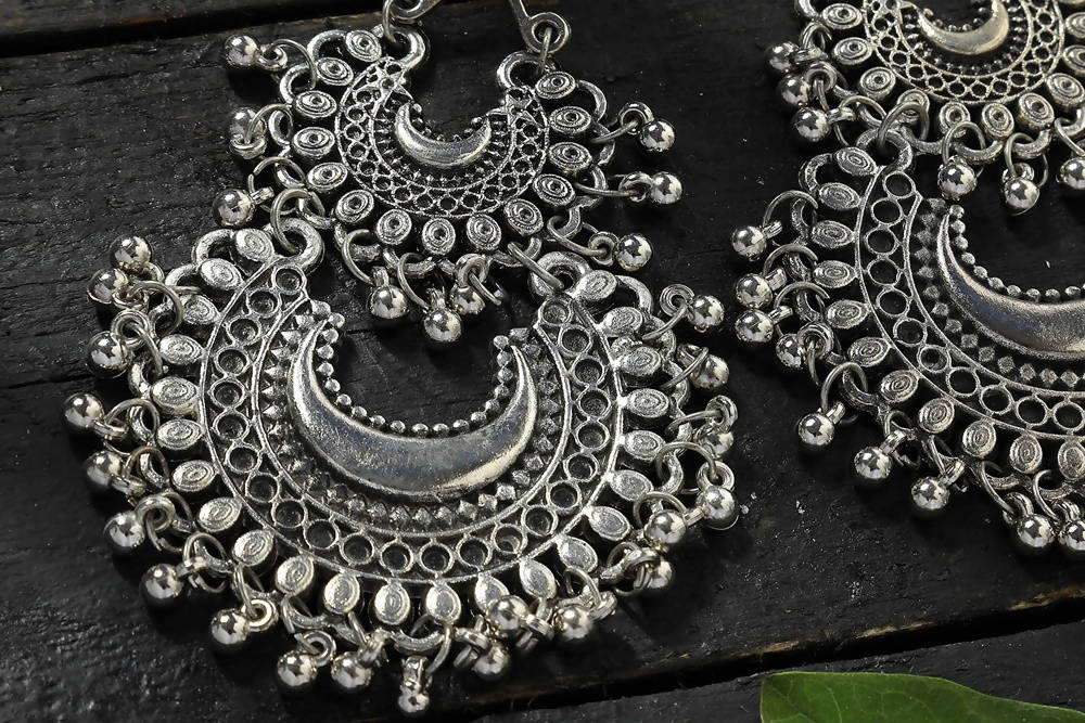 Mominos Fashion Johar Kamal Silver-Plated Chandbali Earrings For Women - Swadesiicart