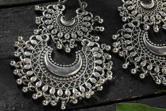 Mominos Fashion Johar Kamal Silver-Plated Chandbali Earrings For Women - Swadesiicart