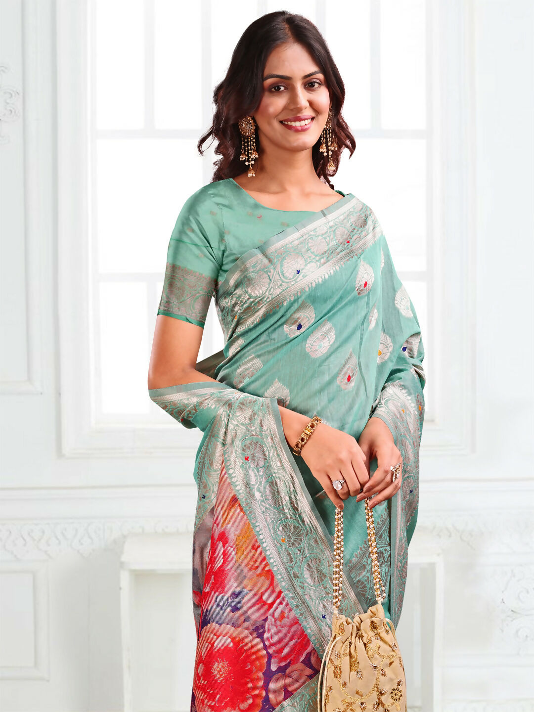 Shree Shyam Fashion Linen Cotton Rama Green Saree