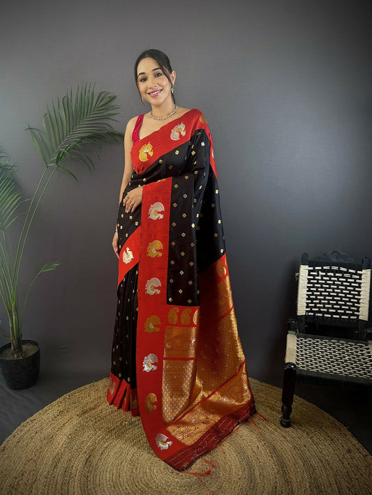 Joban Fashion Maroon Butti Banarasi Silk Sarees | Swadesiicart