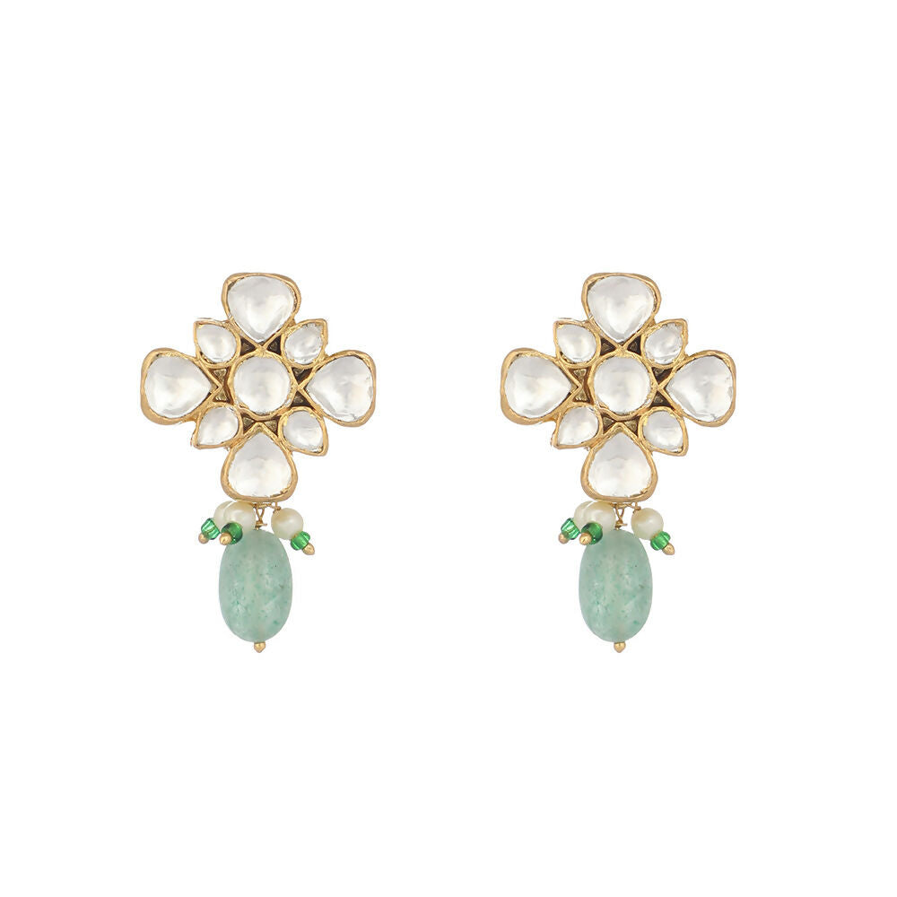 Nuyug 22K Gold Plated Kundan Paradise Green Studs | Swadesiicart