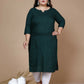 Miravan Women's Plus Size Green Embroidered Straight Kurti - Swadesiicart