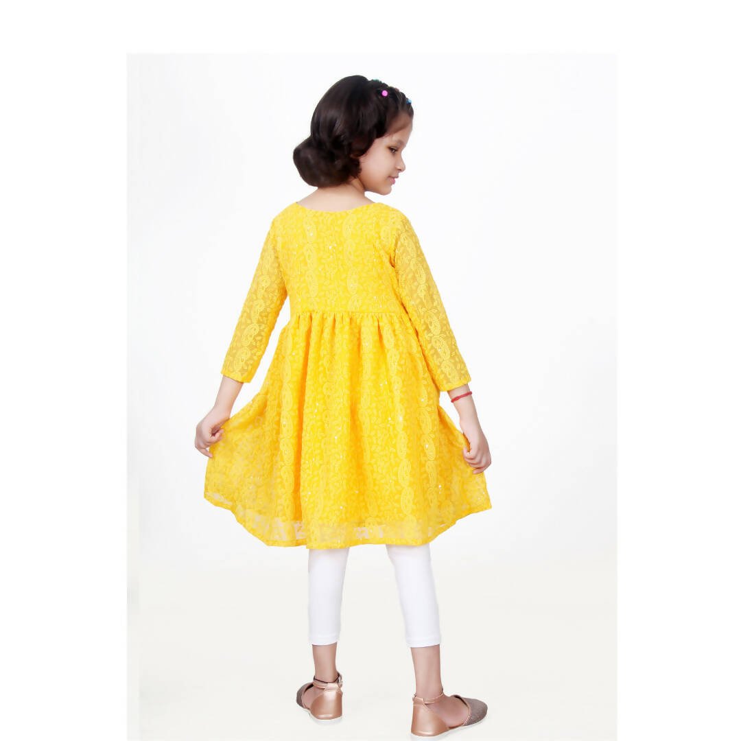 Akarshan viscose Lukhnowi Chikankari Anarkali kurta with Leggings - Yellow | Swadesiicart