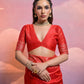 Vishnu Weaves Women's Red Handloom Raw Silk Woven Border Saree with Blouse - Swadesiicart